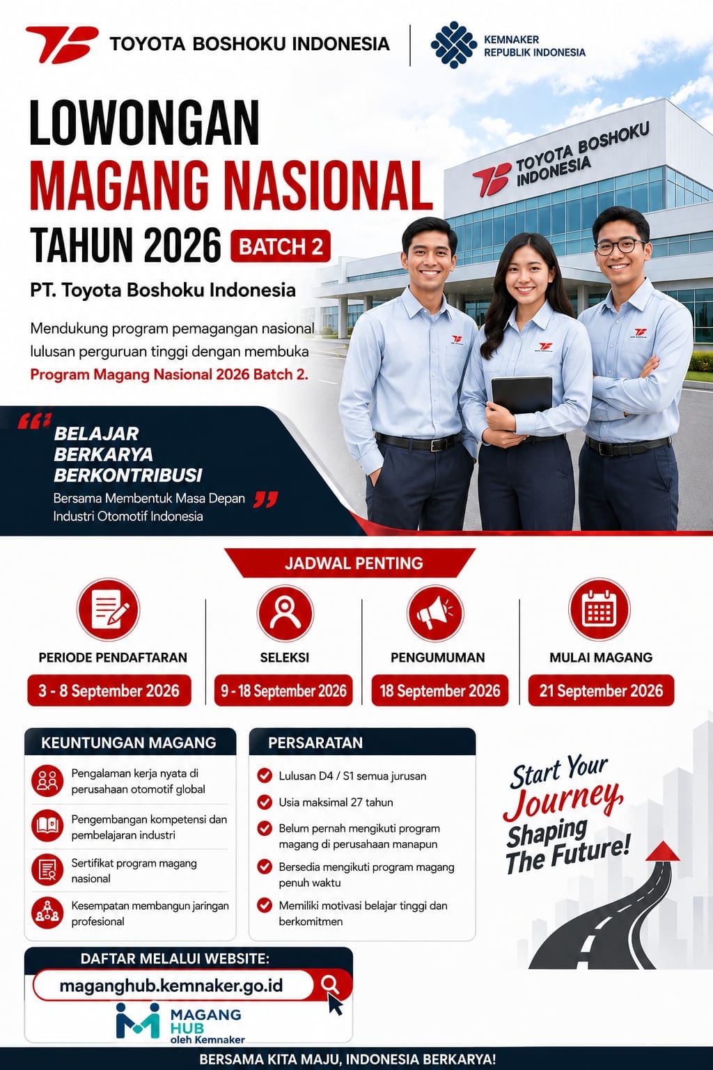 INFORMASI LOWONGAN KERJA / PROGRAM MAGANG NASIONAL 2026 BATCH 2 PT. TOYOTA BOSHOKU INDONESIA